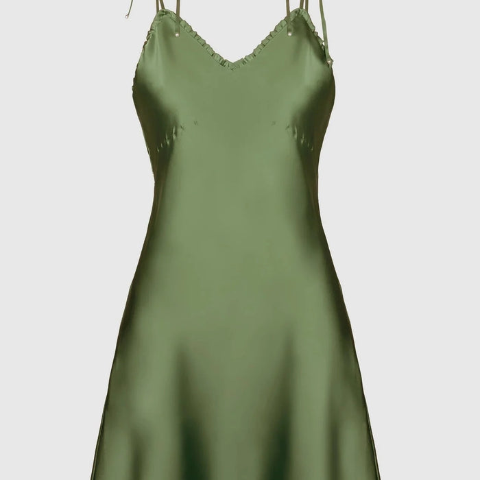 Giselle - Slip silke kjole - Green Olive