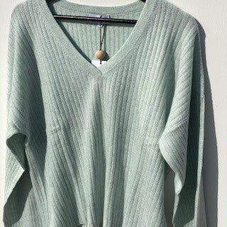 Rib V-neck Straight Sweater - Cashmere